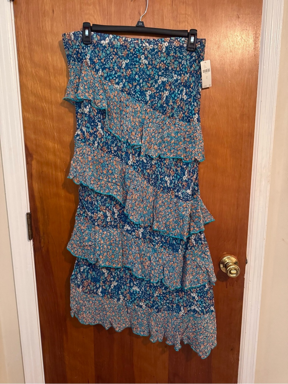 Anthropologie Blue Floral Maxi Skirt